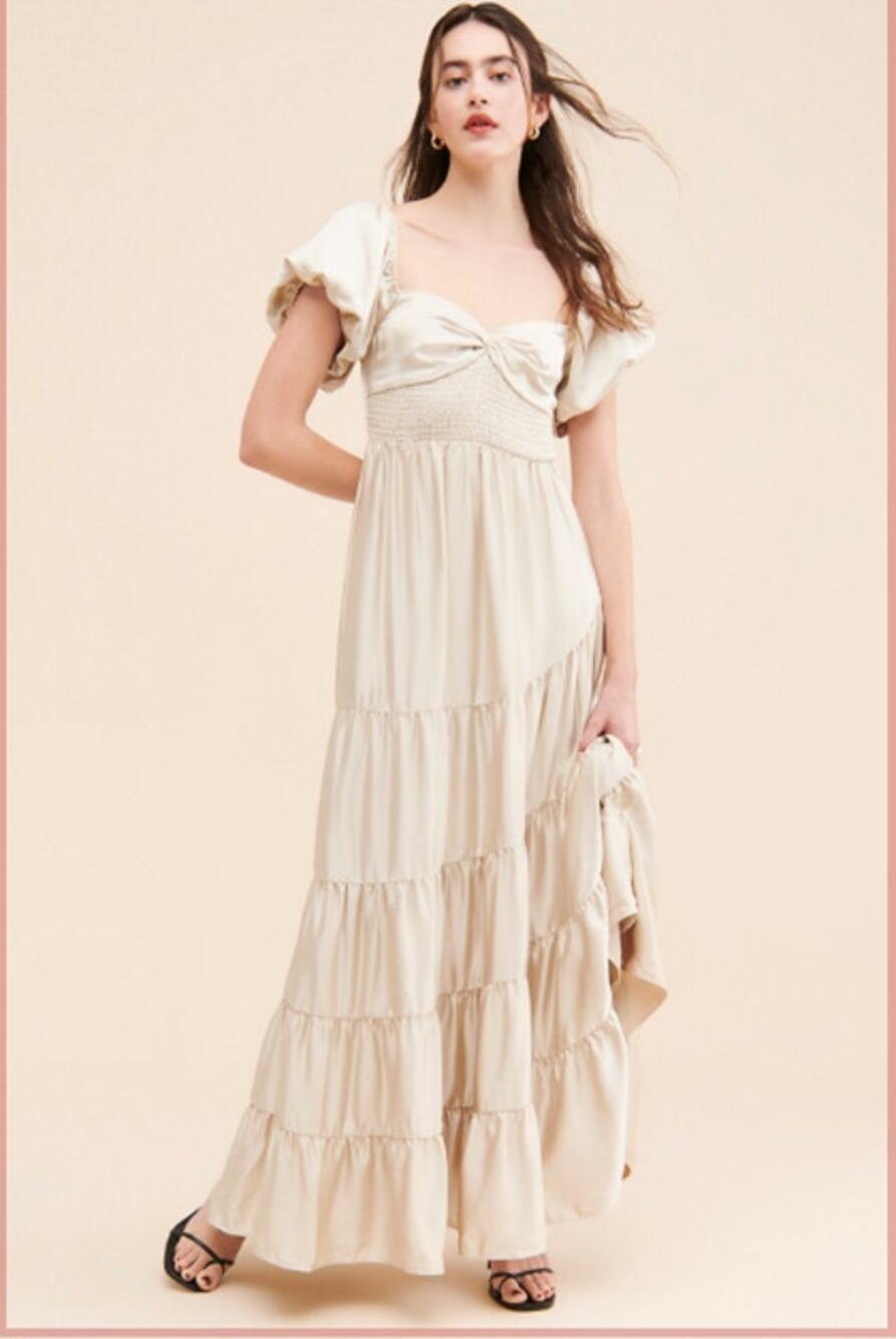 Free People Sundrenched Silky Maxi Dress Tiered XL Champagne